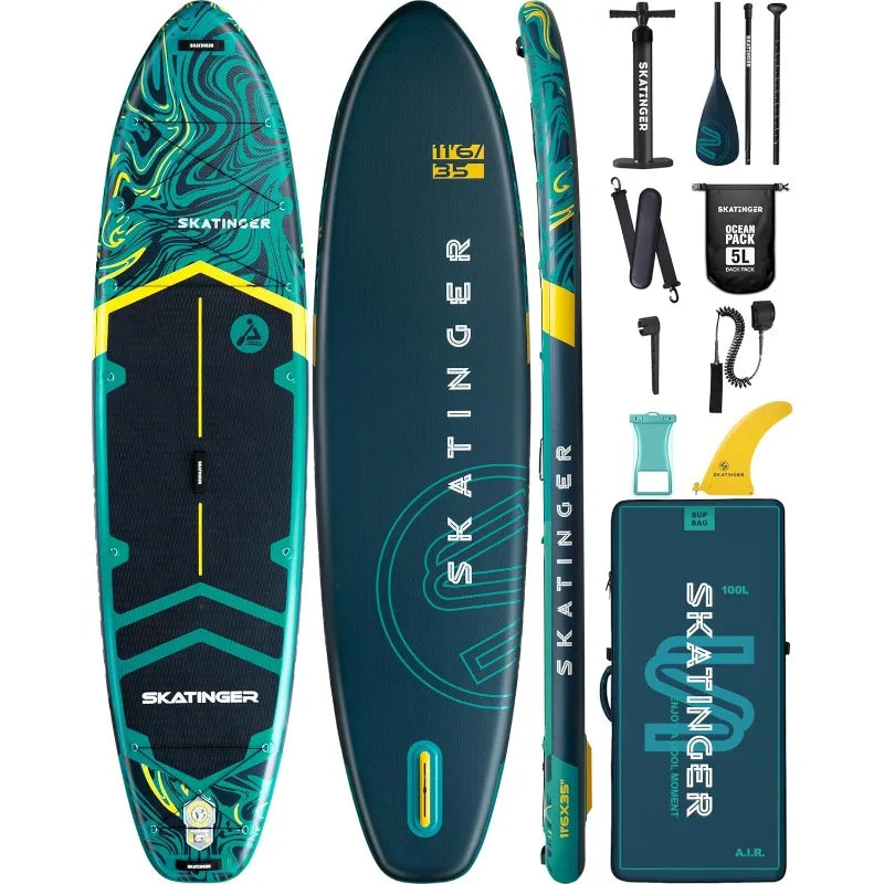 11'6×35" Super Wide Inflatable Stand Up Paddle Board, Ultra Stable Wide SUP for 2+1 People/Family/Big Size w/Shoulder Strap