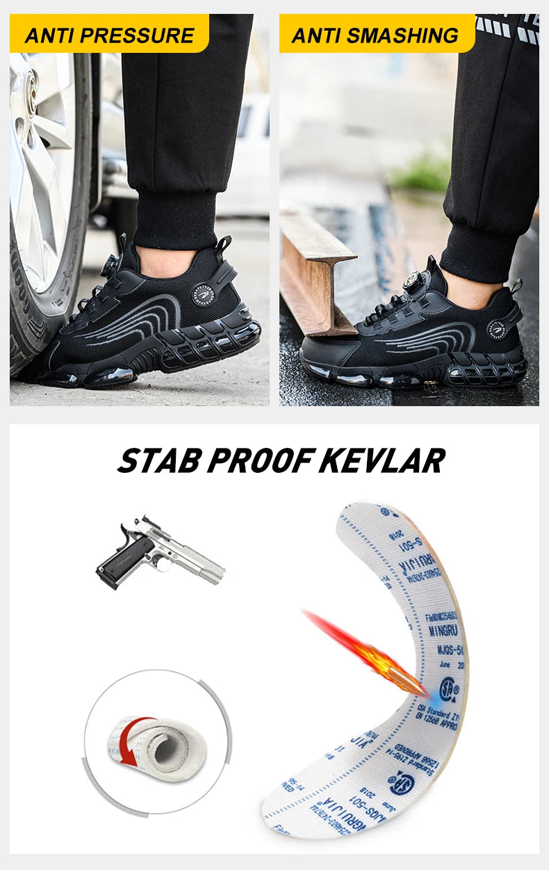 Rotary Button Steel Toe Safety Shoes for Men Anti-impact and Anti-piercing Work Shoes Fashionable Men's Sports Protective Shoes