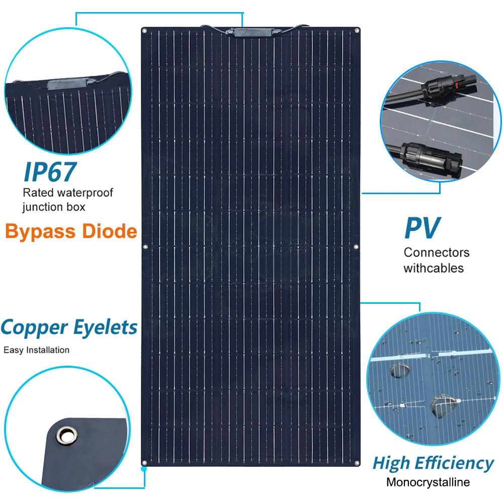 360w 300w 240w 200w 120w Flexible Solar Panel Kit 12v Battery Charger Monocrystalline for Home Boat RV EU USA Ship