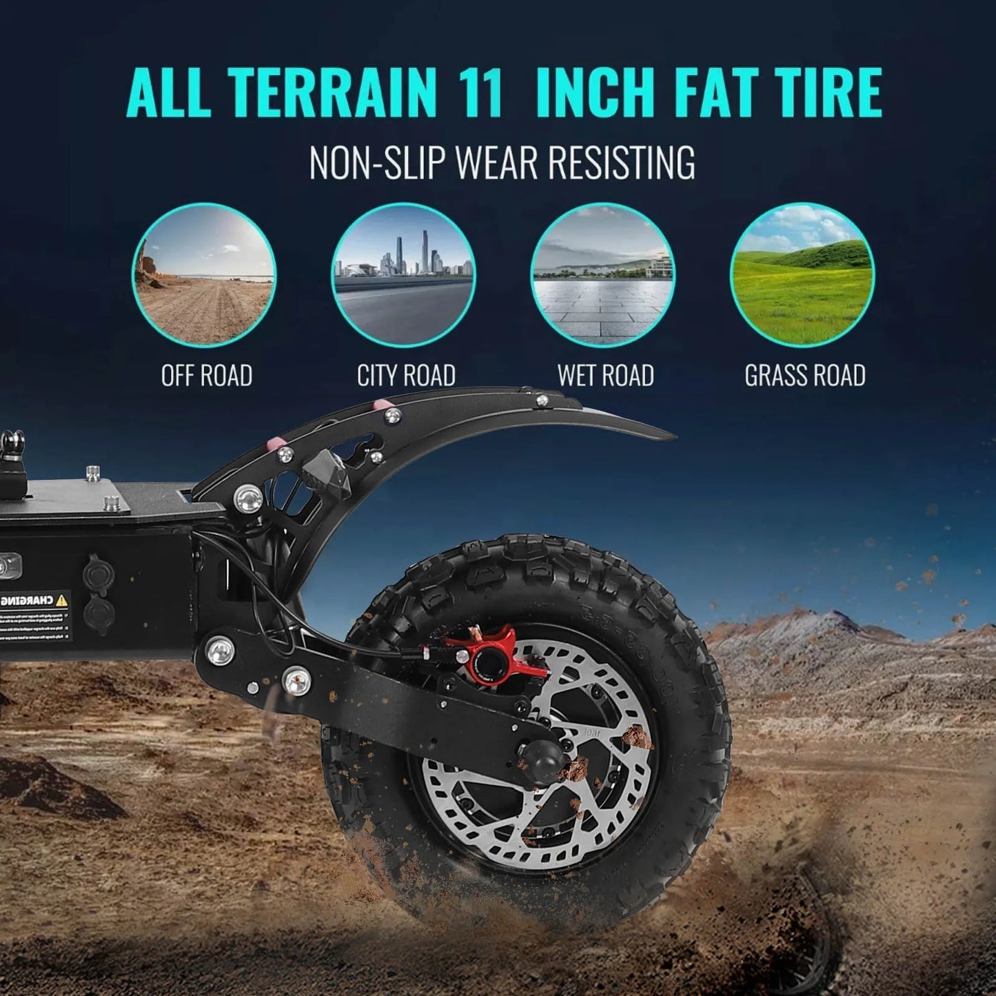 Portable Electric Scooter With 11'' Off Road Vacuum Tire,6000W 60V 38Ah High Power,Max Speed 80-85KMH,Dual Motor Drive E-scooter