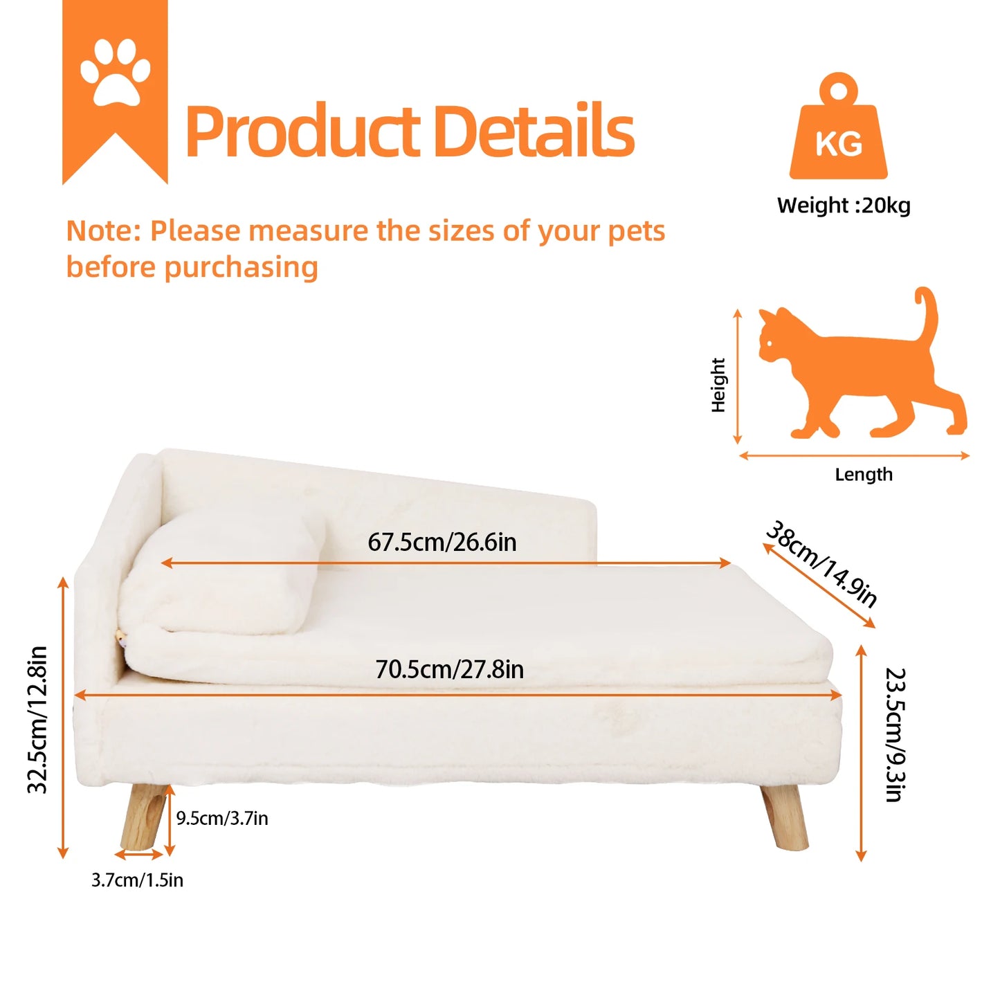 Elevated Pet Bed Nordic Pet Stool Bed with Cozy Pad