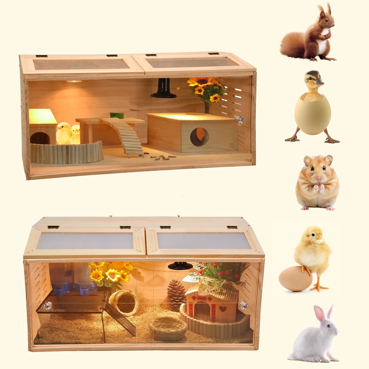 Wooden Chicken Brooder Box Small Animal Cage Poultry Breeding Box for Quail Birds Hamsters Hedgehogs Breeding Supplies