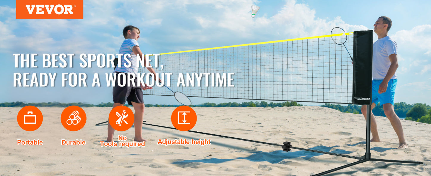 VEVOR 20FT Badminton Net Height Adjustable Volleyball Net Wide Foldable Pickleball Net Portable Tennis Net Set with Poles Stand
