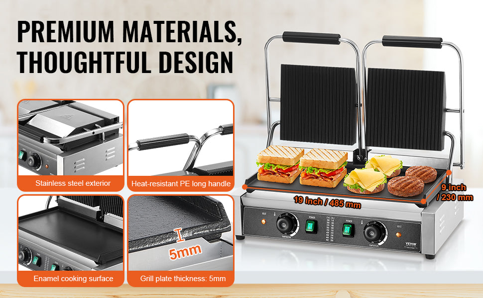 SucceBuy Commercial Panini Grill 3600W Electric Sandwich Panini Maker with Temp Control And 19"x9" for Hamburger Steak Bacon