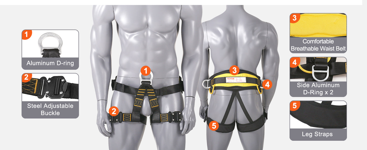 SucceBuy Half Body Safety Harness Tree Climbing Harness Half Protection Harness 340 lbs for Fire Rescuing Caving Rock Climbing