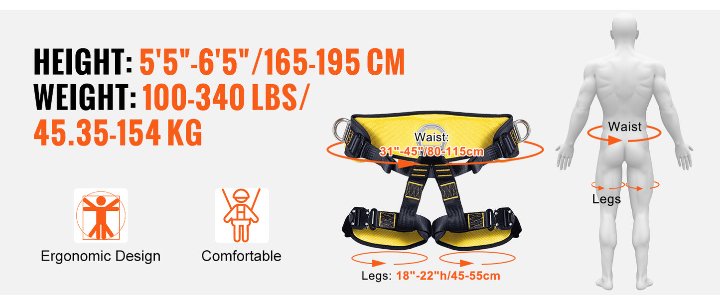 SucceBuy Half Body Safety Harness Tree Climbing Harness Half Protection Harness 340 lbs for Fire Rescuing Caving Rock Climbing