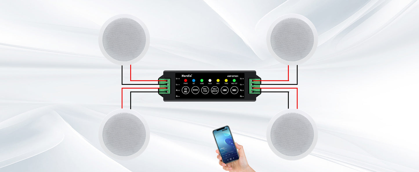 Herdio 5.25” 4PCS Flush Mount Bluetooth Ceiling Speaker System Max Power 600W Great For Humid Indoor Outdoor Kitchen Bedroom