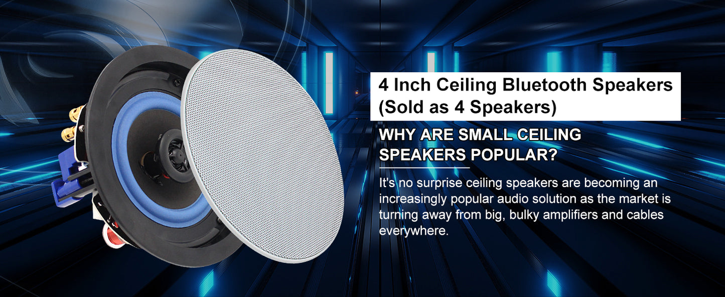 Herdio 4 " 320 Watts 2-Way Bluetooth Ceiling Speakers Package Perfect For Home Theater System Living Room Flush Mount 4 Speaker