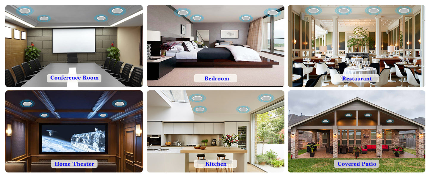 Herdio 4PCS 6.5" 4PCS Bluetooth In Ceiling Speakers 600W 2-Way Flush Mount Speakers System With Wall Amplifier Receiver For Home