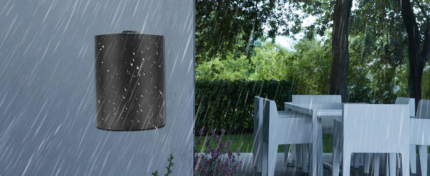 Herdio 5.25'' 300W Indoor Outdoor Waterproof Dual Speakers Home Theater Wall Mount System For Garage Basement living Room Black