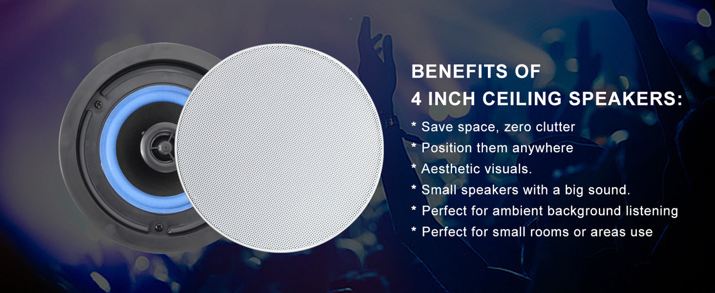 Herdio 4 " 320 Watts 2-Way Bluetooth Ceiling Speakers Package Perfect For Home Theater System Living Room Flush Mount 4 Speaker