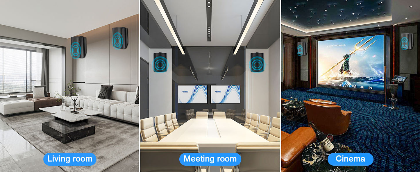 Herdio 5.25'' 300W Indoor Outdoor Waterproof Dual Speakers Home Theater Wall Mount System For Garage Basement living Room Black