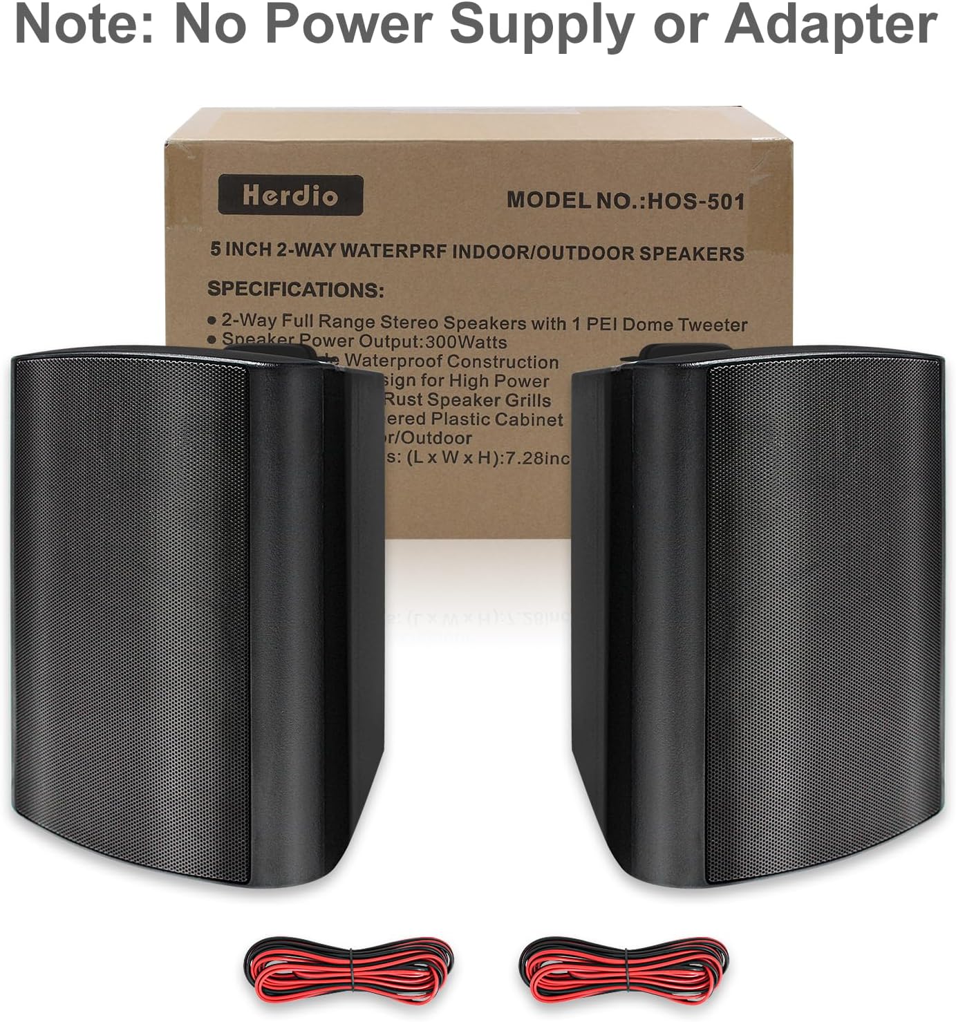 Herdio 5.25'' 300W Indoor Outdoor Waterproof Dual Speakers Home Theater Wall Mount System For Garage Basement living Room Black