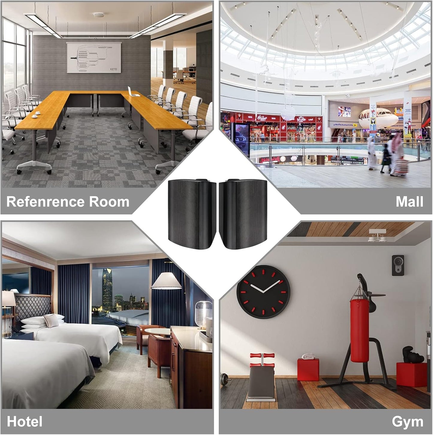 Herdio 5.25'' 300W Indoor Outdoor Waterproof Dual Speakers Home Theater Wall Mount System For Garage Basement living Room Black