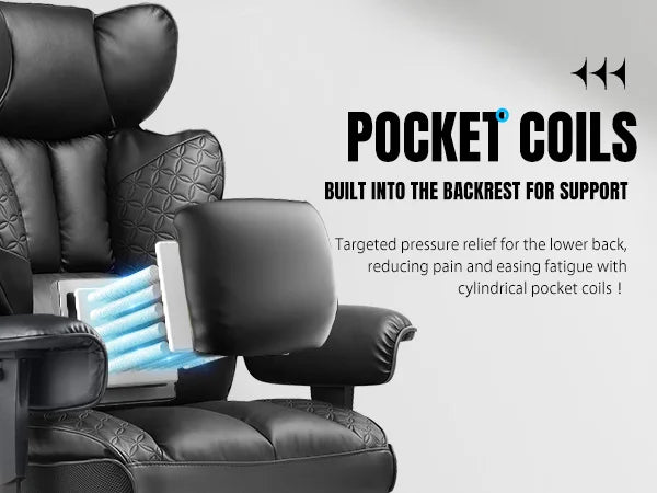 Office Chair Ergonomic Leather High Back Gaming Chair with Footrest, Adjustable Armrests