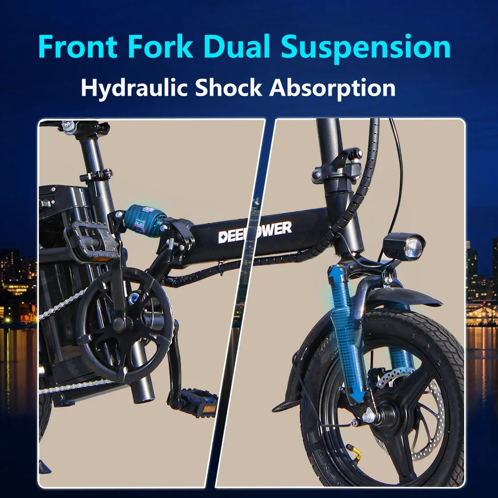 Deepower 14 Inch Foldable Electric Bicycle 400W Motor 48V 15AH Adult Mini Electric Bike Suitable for City Commuting Travel EBike