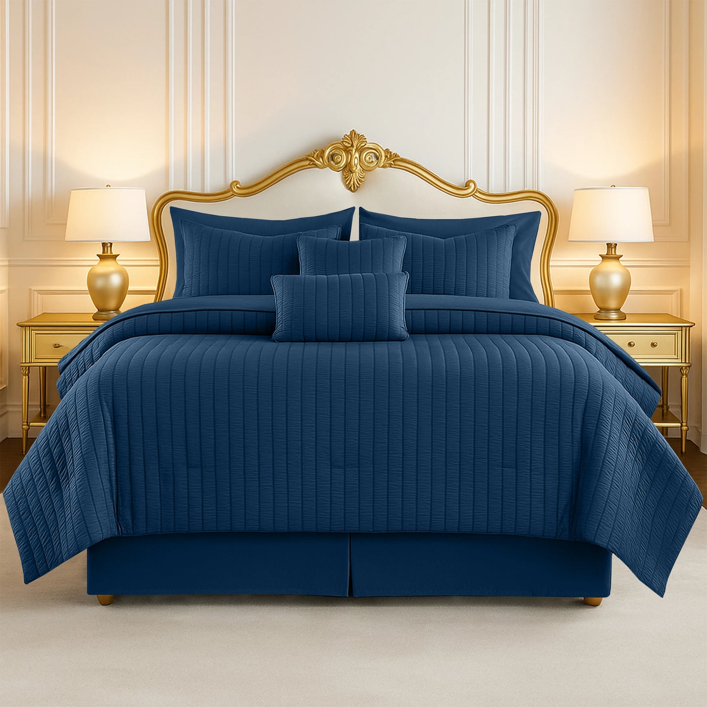 Lux Décor 10-Piece Comforter Set – Seersucker Lightweight Bedding with Sheets, All-in-One Bed-in-a-Bag for Year-Round Comfort