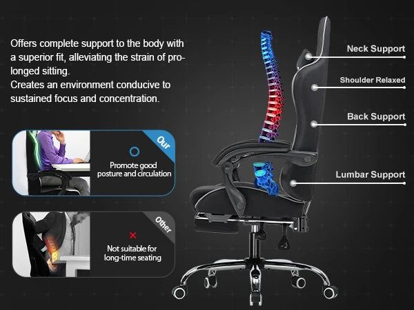 GTPLAYER Gaming Chair with Footrest, Lumbar Support, Adjustable Height, Swivel, Headrest for Office/Gaming