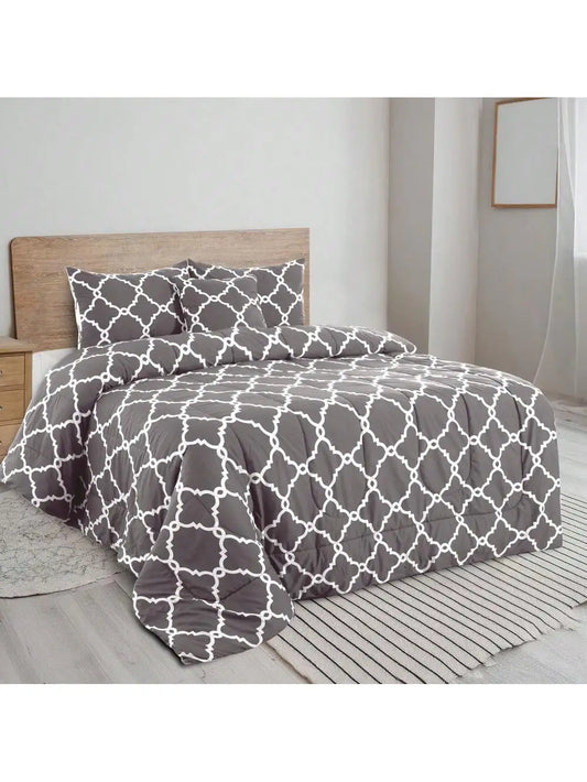 Lux Décor 5-Piece Reversible Comforter Set – Printed All-in-One Bed-in-a-Bag, Perfect for All-Season Bedding