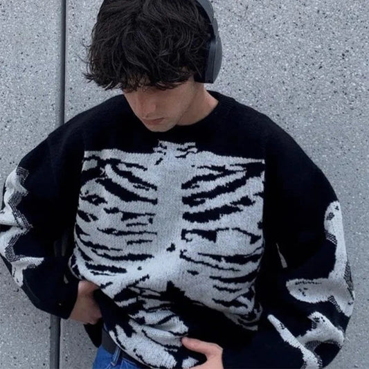 Modern Skull Pattern Women's Sweater Attitude Rebel Elegance Pullover Fashionable Knitwear for Casual Wear