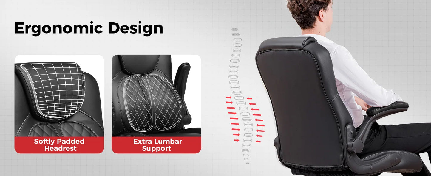 Office Chair: High Back Ergonomic W/ 3D Adjustable Lumbar, Headrest, Footrest, Reclining Mesh & Linkage Armrest