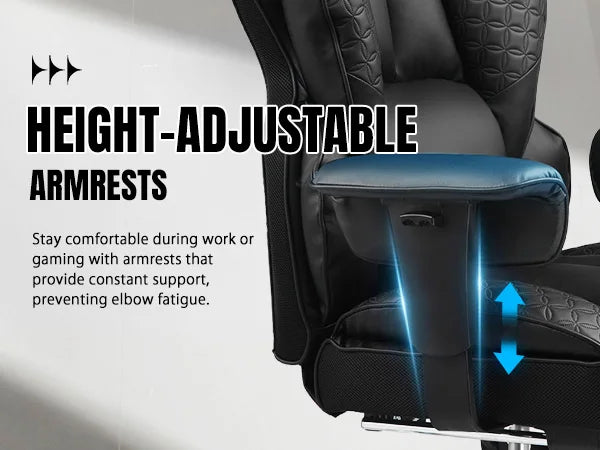 Office Chair Ergonomic Leather High Back Gaming Chair with Footrest, Adjustable Armrests