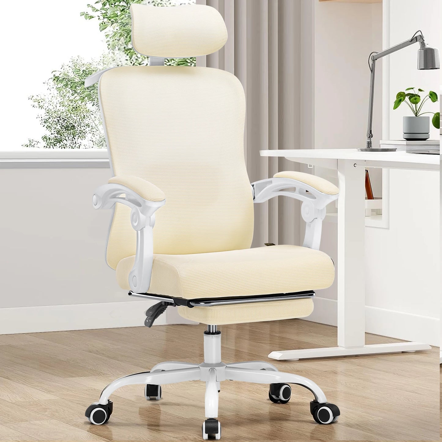 Office Chair: High Back Ergonomic W/ 3D Adjustable Lumbar, Headrest, Footrest, Reclining Mesh & Linkage Armrest
