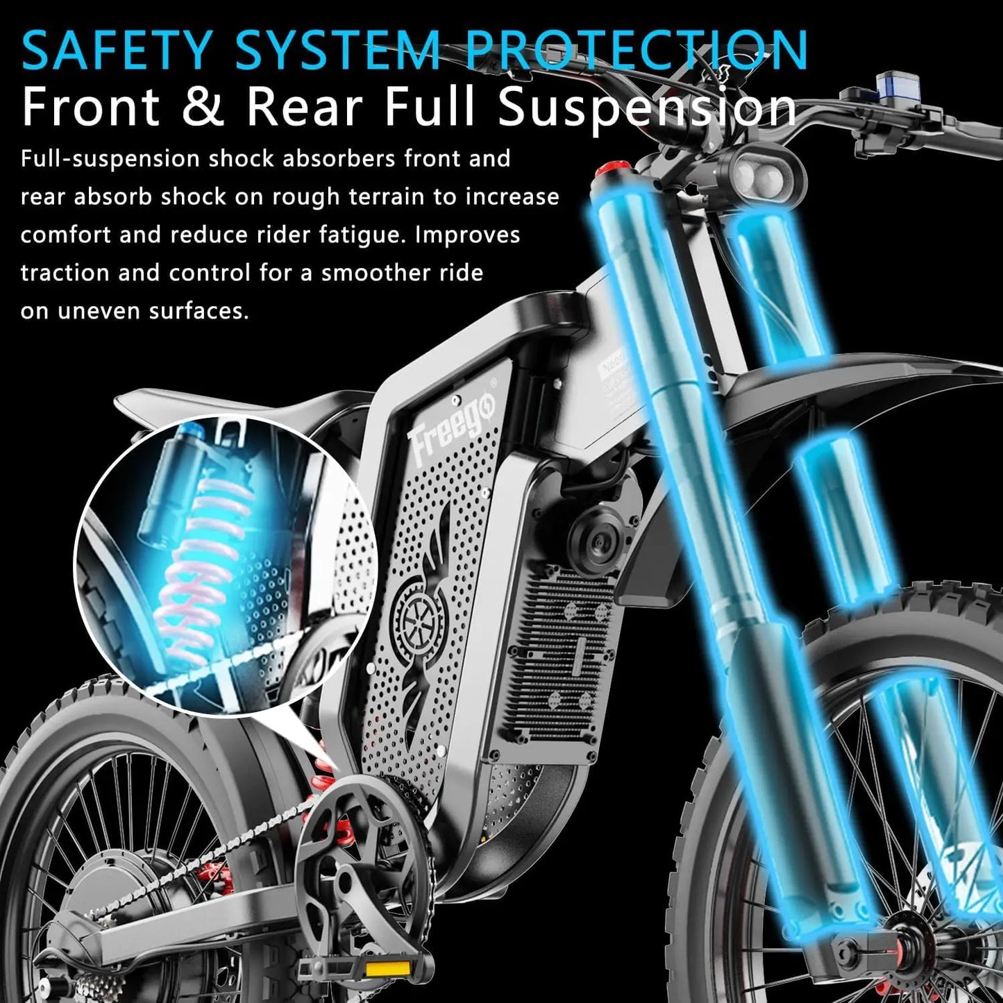 Freego Electric Dirt Bike for Adults X2 Pro Electric Motorcycle 6000W Motor 1800wh Battery Full Suspension 50MPH off-road E-Bike