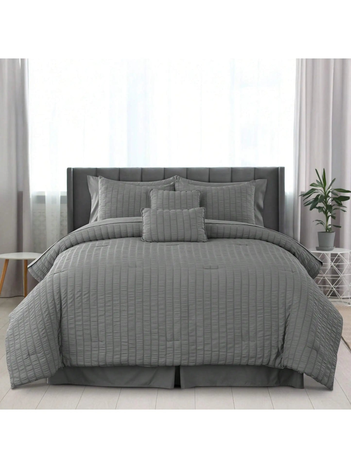 Lux Décor 10-Piece Comforter Set – Seersucker Lightweight Bedding with Sheets, All-in-One Bed-in-a-Bag for Year-Round Comfort