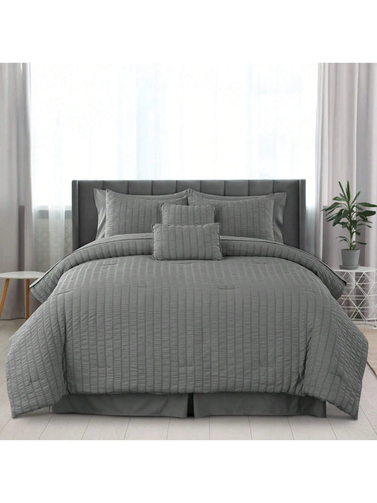 Lux Décor 10-Piece Comforter Set – Seersucker Lightweight Bedding with Sheets, All-in-One Bed-in-a-Bag for Year-Round Comfort