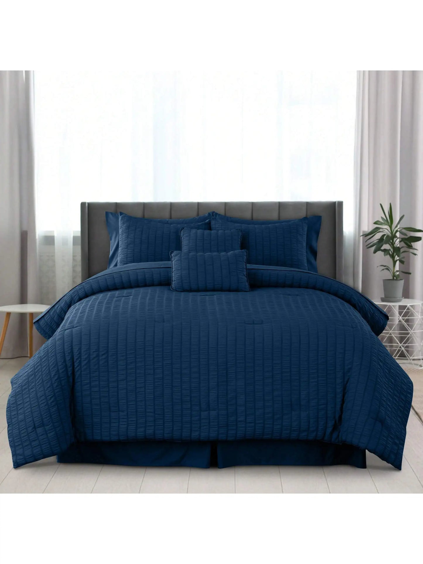 Lux Décor 10-Piece Comforter Set – Seersucker Lightweight Bedding with Sheets, All-in-One Bed-in-a-Bag for Year-Round Comfort