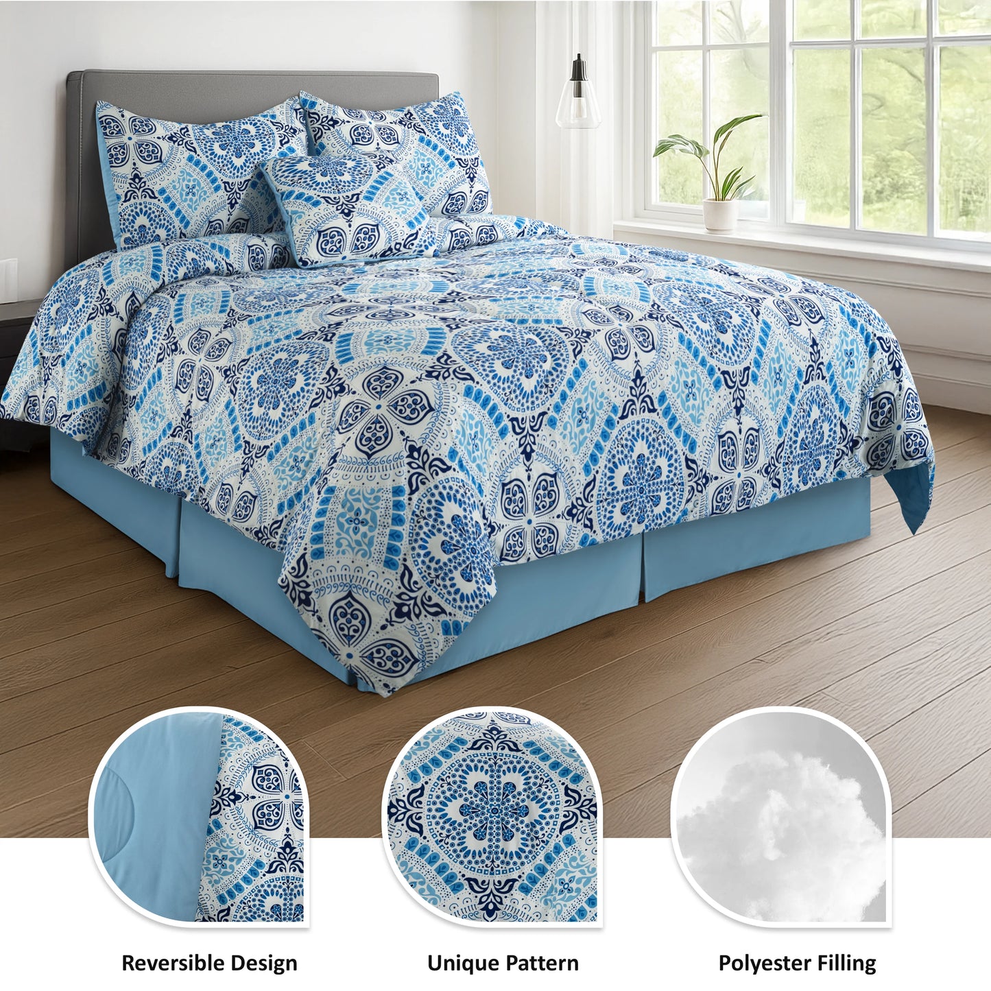 Lux Décor 5-Piece Reversible Comforter Set – Printed All-in-One Bed-in-a-Bag, Perfect for All-Season Bedding