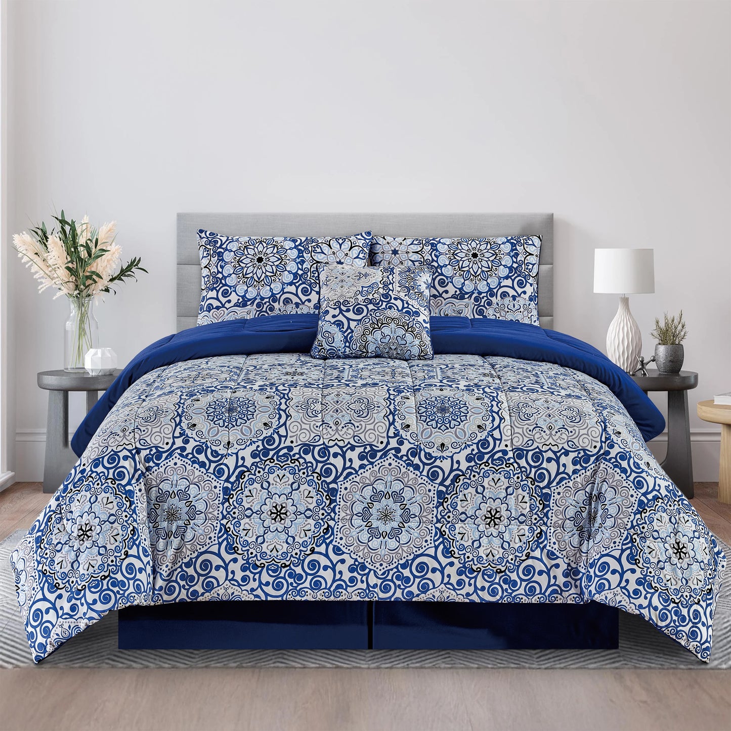 Lux Décor 5-Piece Reversible Comforter Set – Printed All-in-One Bed-in-a-Bag, Perfect for All-Season Bedding