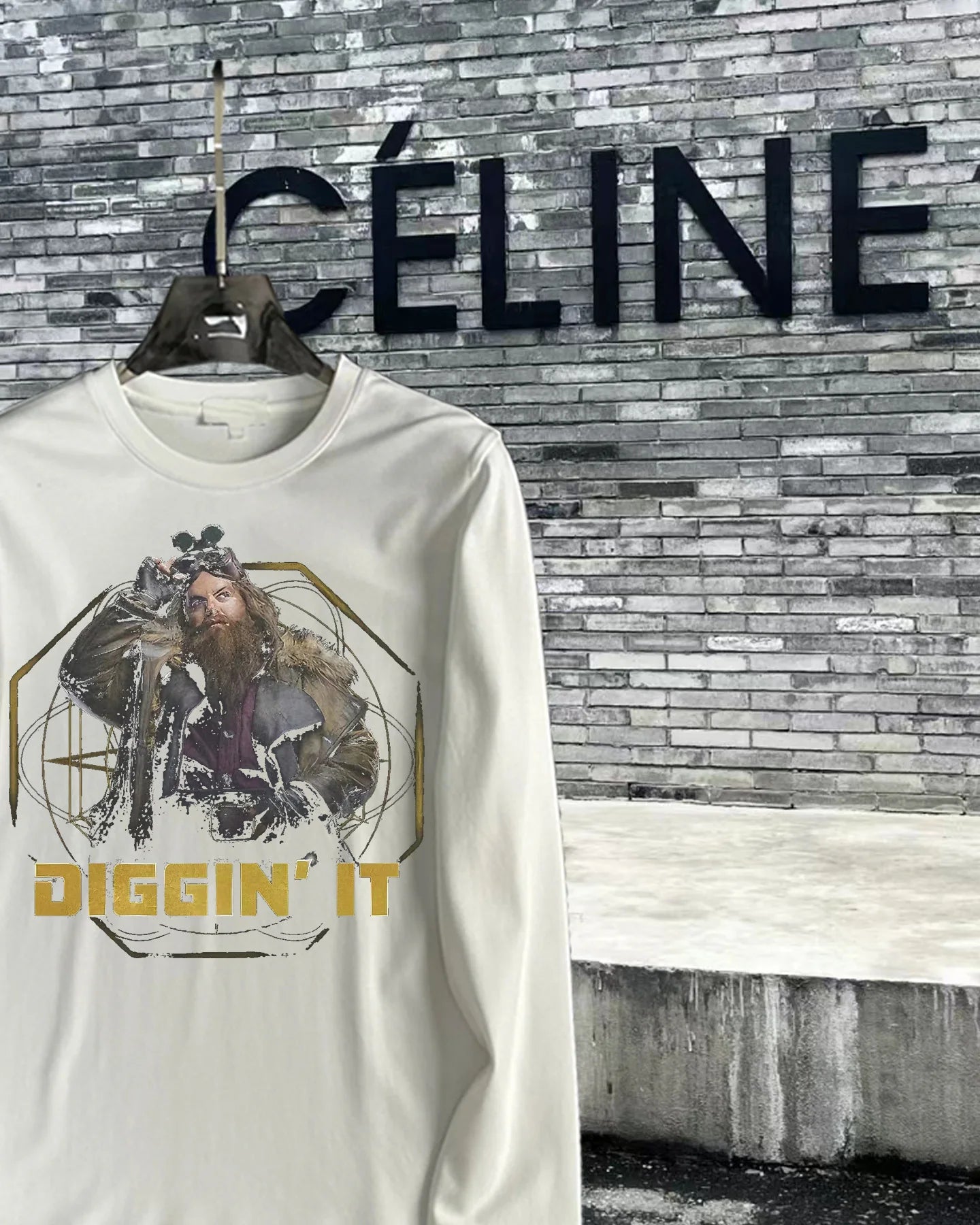 DIGGIN’ IT letter print American couple men’s and women’s long-sleeved pullover T-shirt