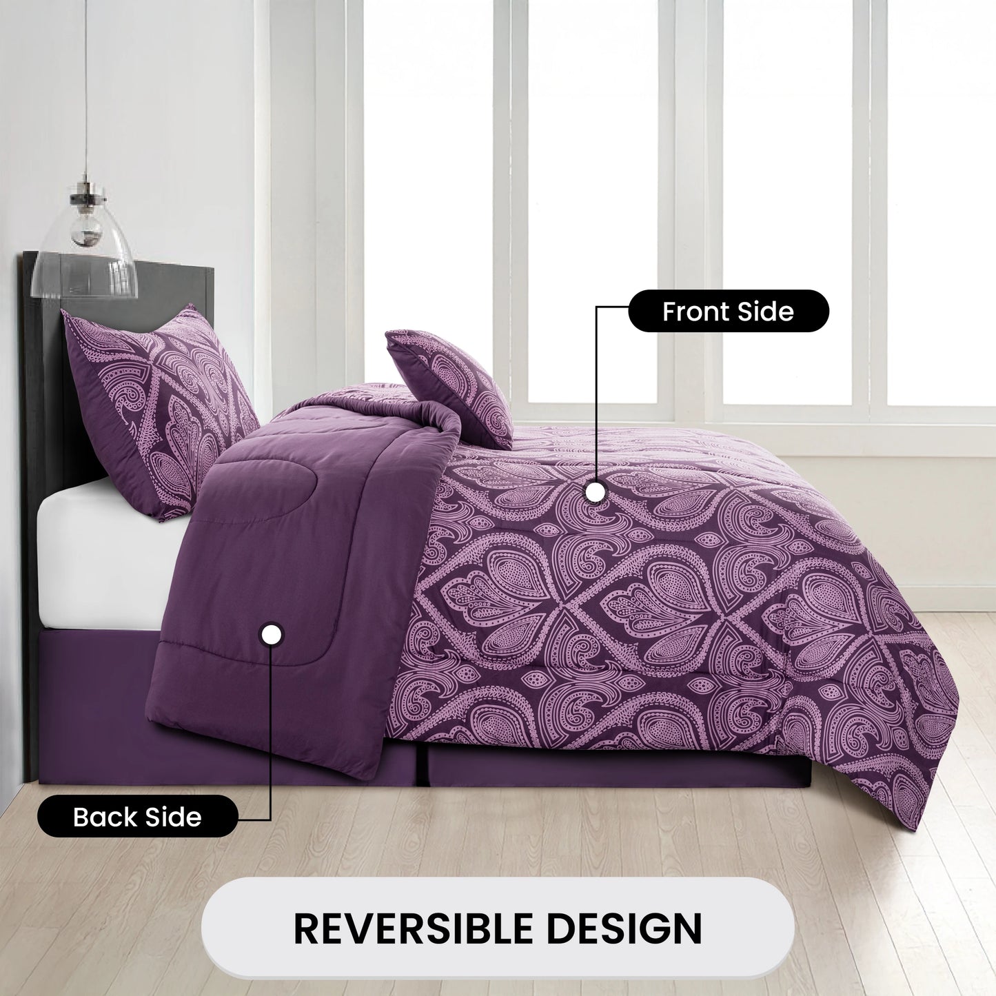 Lux Décor 5-Piece Reversible Comforter Set – Printed All-in-One Bed-in-a-Bag, Perfect for All-Season Bedding