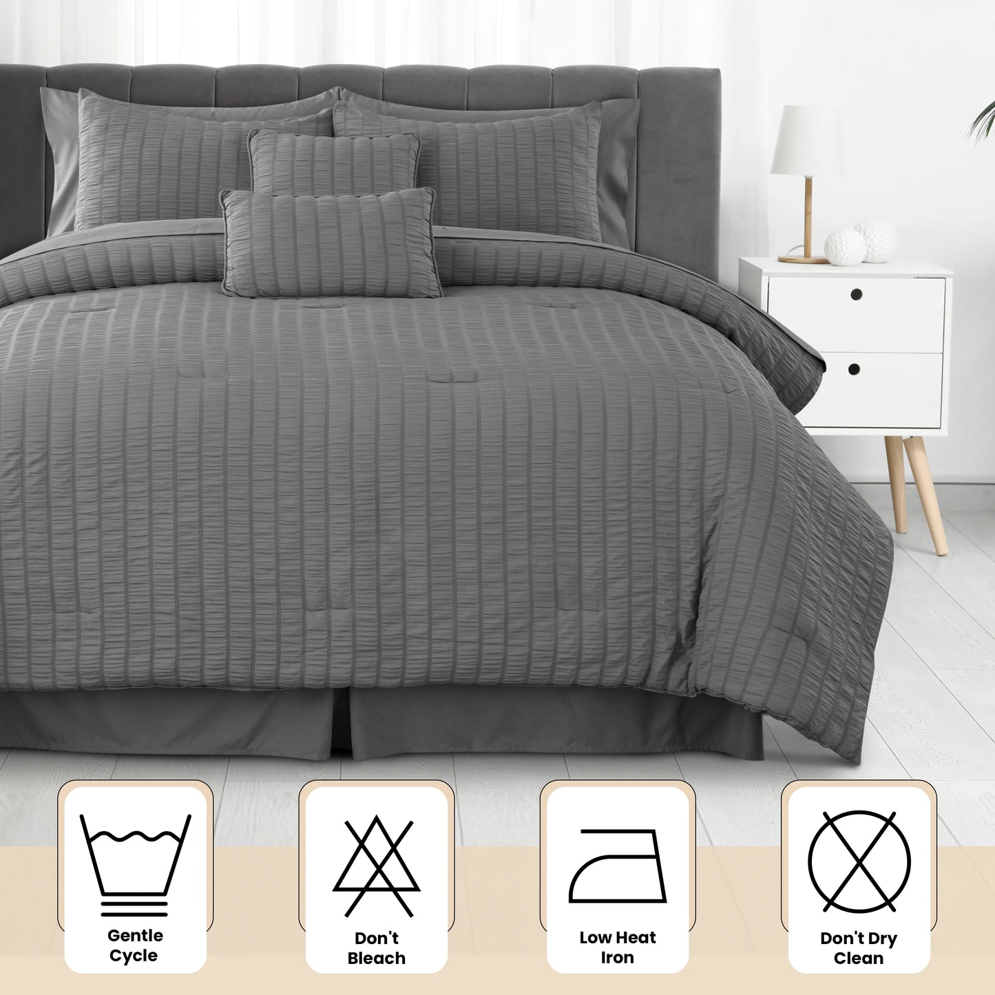 Lux Décor 10-Piece Comforter Set – Seersucker Lightweight Bedding with Sheets, All-in-One Bed-in-a-Bag for Year-Round Comfort