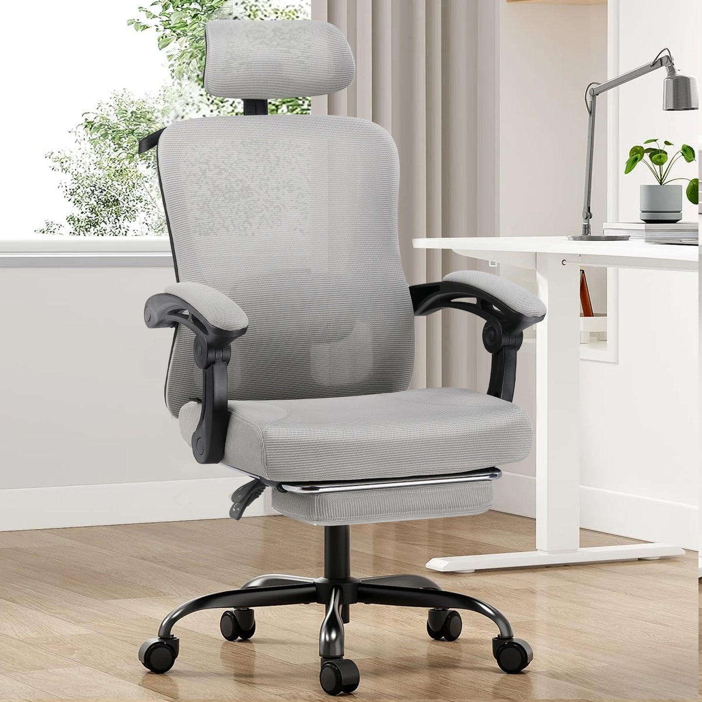 Office Chair: High Back Ergonomic W/ 3D Adjustable Lumbar, Headrest, Footrest, Reclining Mesh & Linkage Armrest