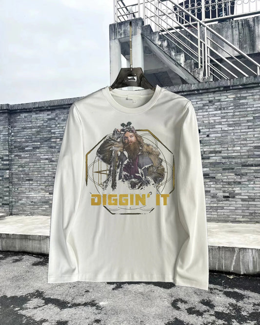 DIGGIN’ IT letter print American couple men’s and women’s long-sleeved pullover T-shirt