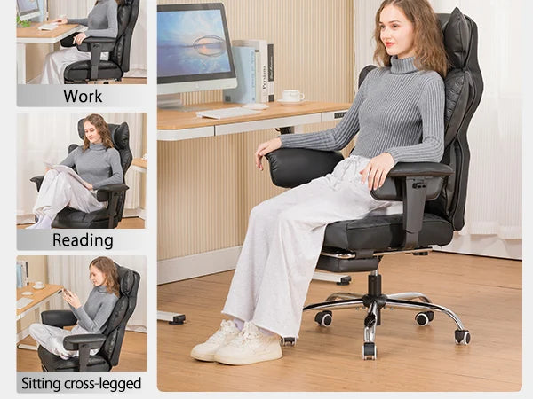 Office Chair Ergonomic Leather High Back Gaming Chair with Footrest, Adjustable Armrests