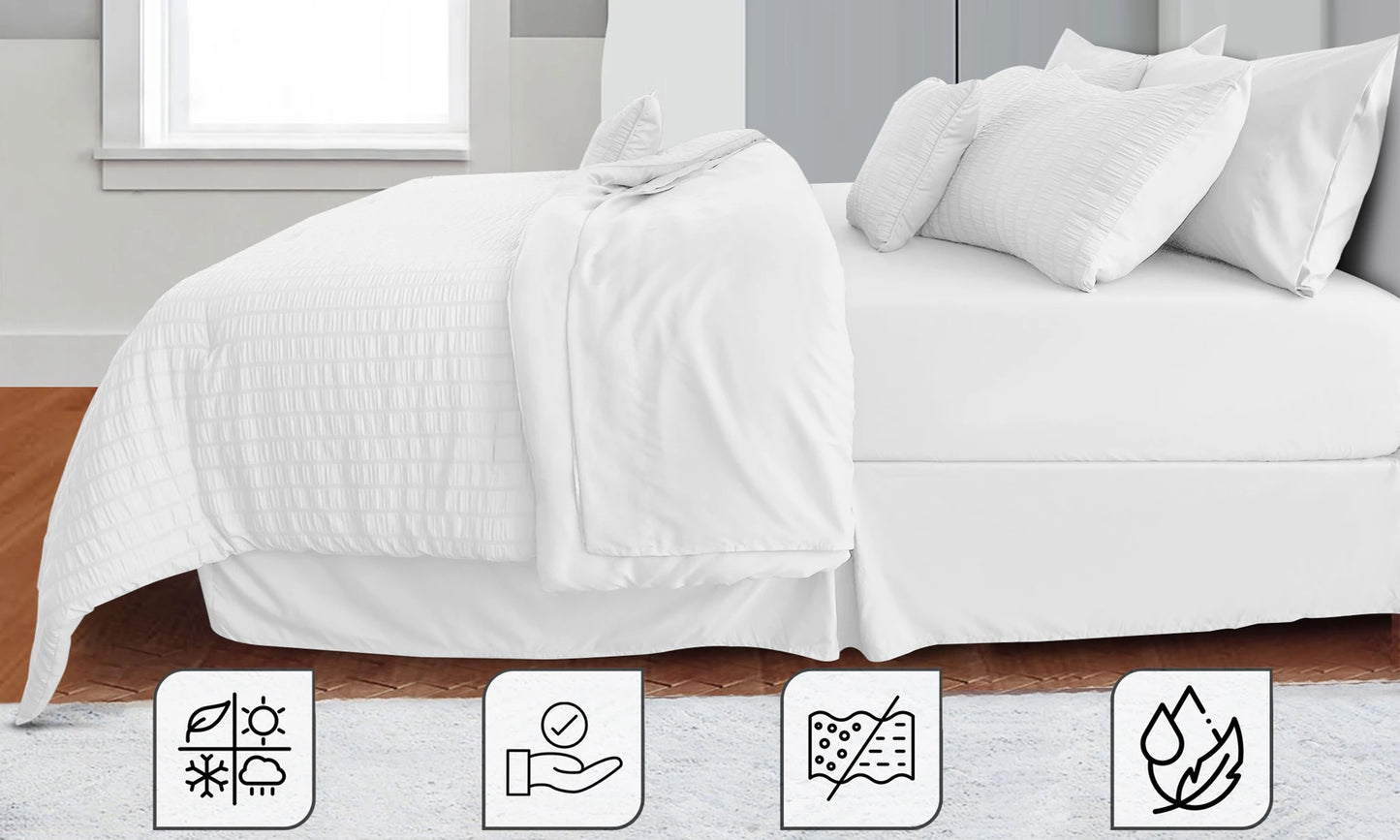 Lux Décor 10-Piece Comforter Set – Seersucker Lightweight Bedding with Sheets, All-in-One Bed-in-a-Bag for Year-Round Comfort