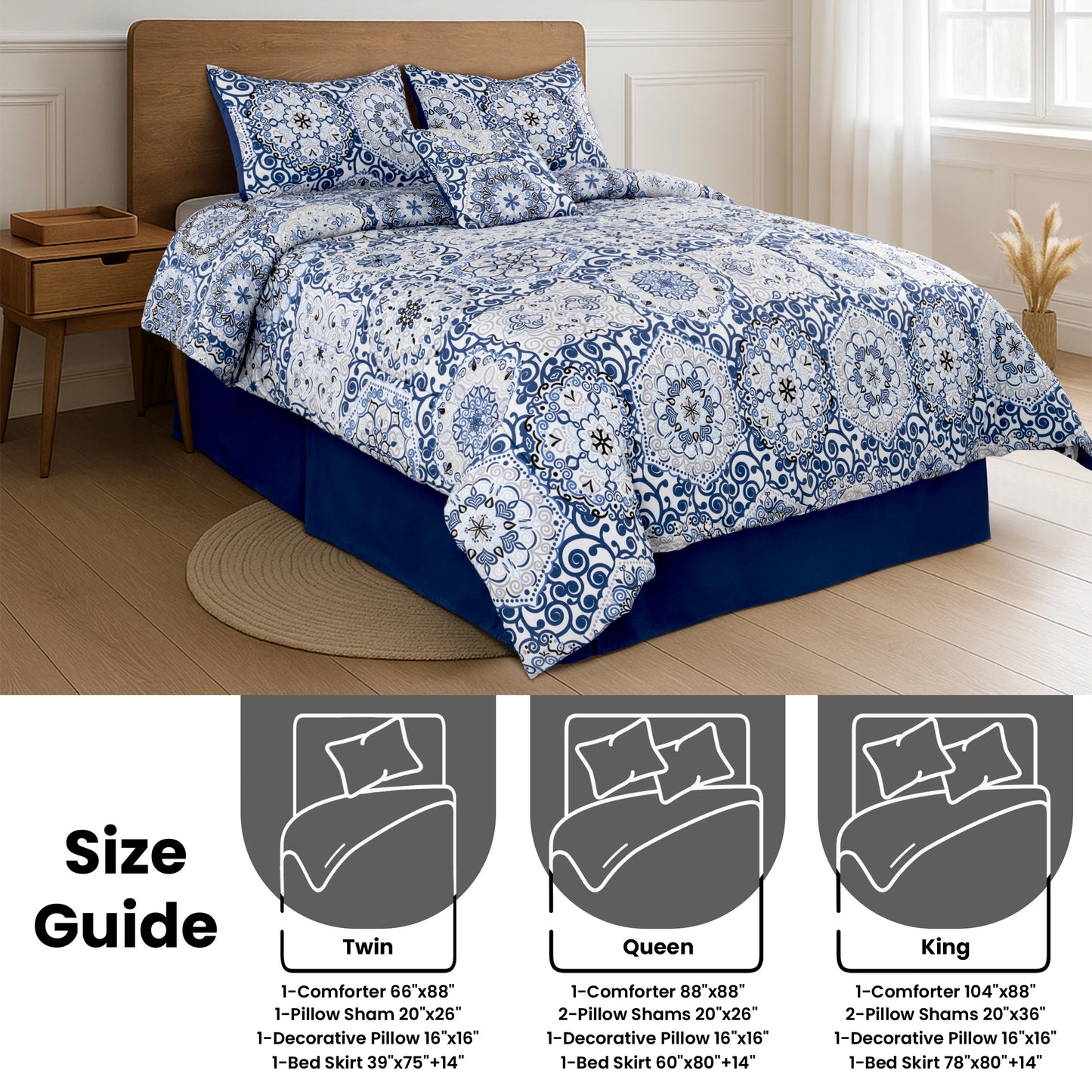 Lux Décor 5-Piece Reversible Comforter Set – Printed All-in-One Bed-in-a-Bag, Perfect for All-Season Bedding