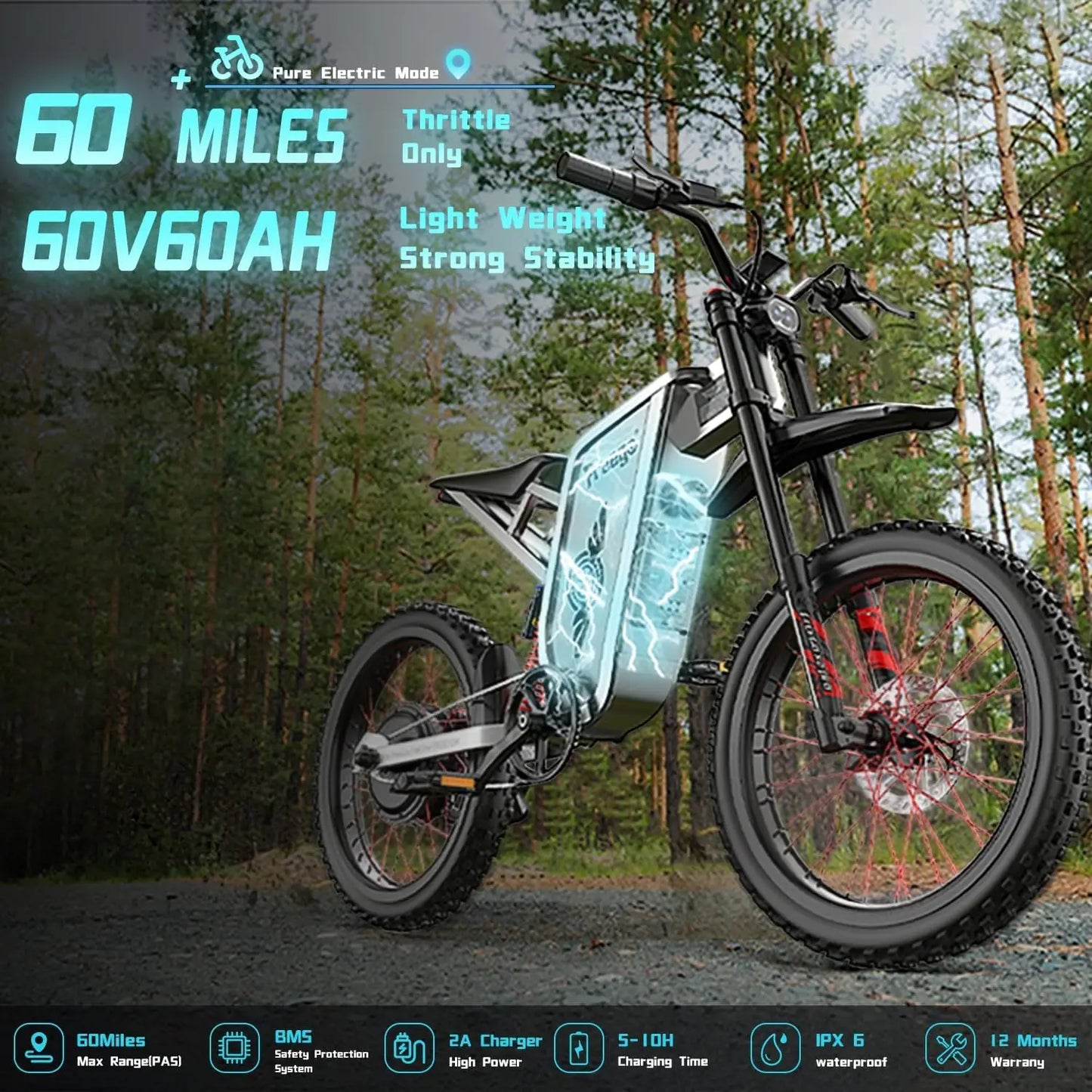 Freego Electric Dirt Bike for Adults X2 Pro Electric Motorcycle 6000W Motor 1800wh Battery Full Suspension 50MPH off-road E-Bike