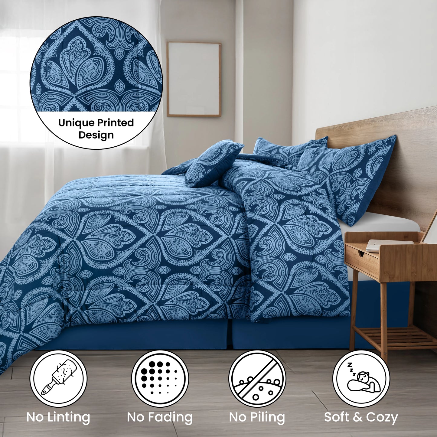 Lux Décor 5-Piece Reversible Comforter Set – Printed All-in-One Bed-in-a-Bag, Perfect for All-Season Bedding