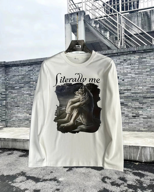 Literally me letter printed American couple's same style breathable long-sleeved pullover T-shirt for men and women
