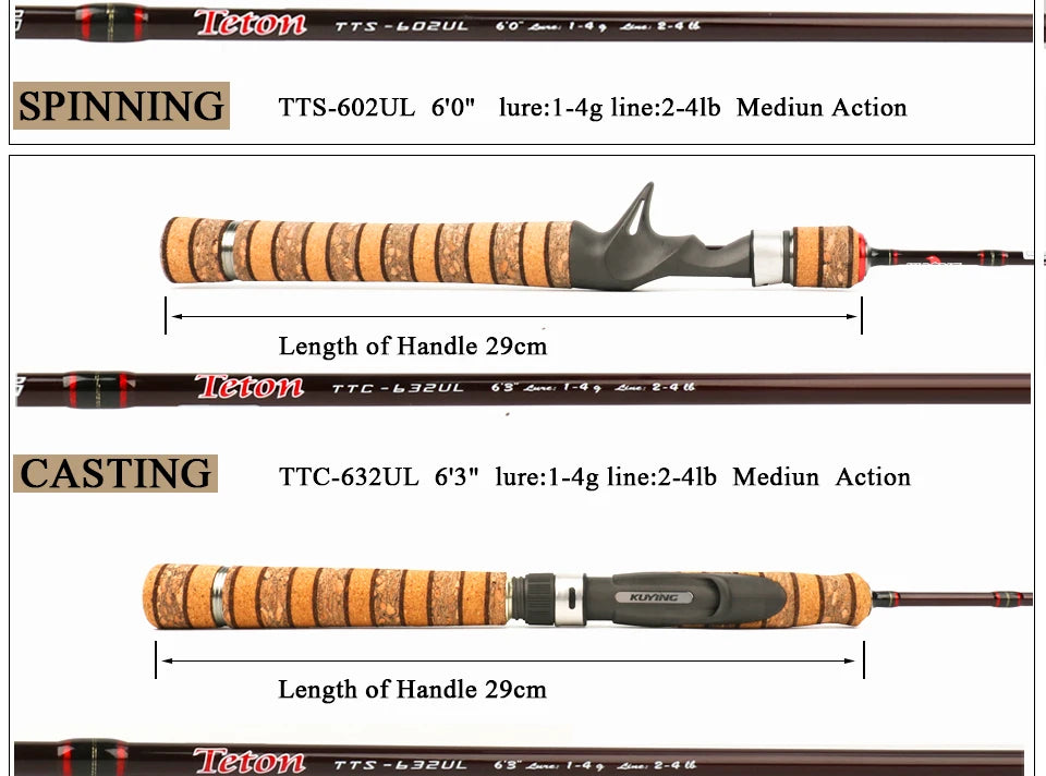 KUYING TETON 1.56m 1.8m 1.86m 1.9m 1.92m 1.98m Super Ultra Soft Light Baitcasting Casting Spinning Lure Fishing Rod Pole Combo