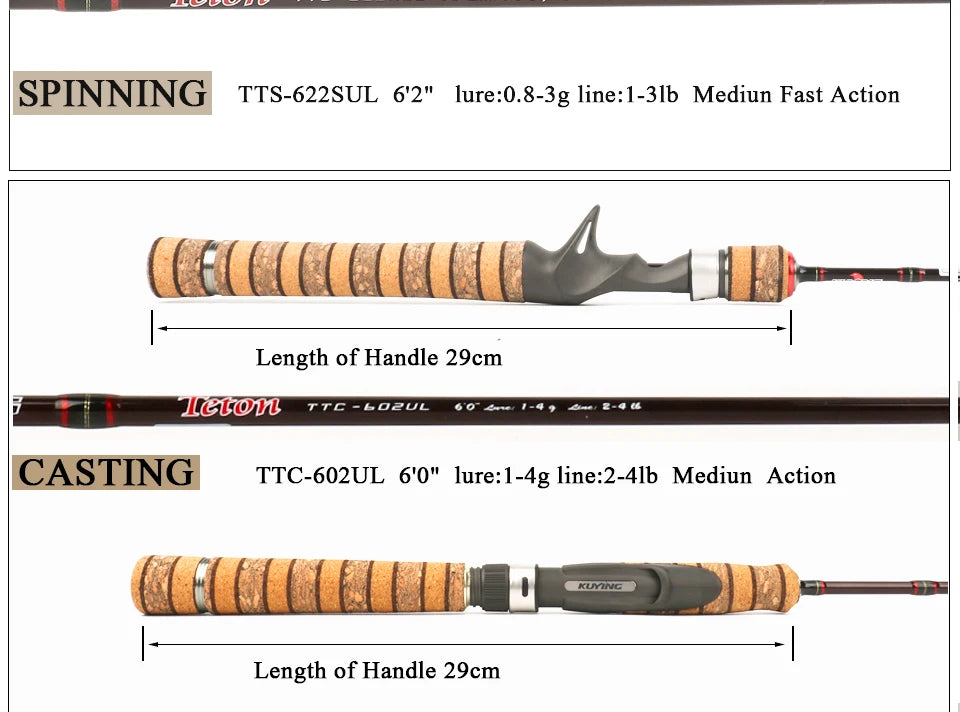 KUYING TETON 1.56m 1.8m 1.86m 1.9m 1.92m 1.98m Super Ultra Soft Light Baitcasting Casting Spinning Lure Fishing Rod Pole Combo