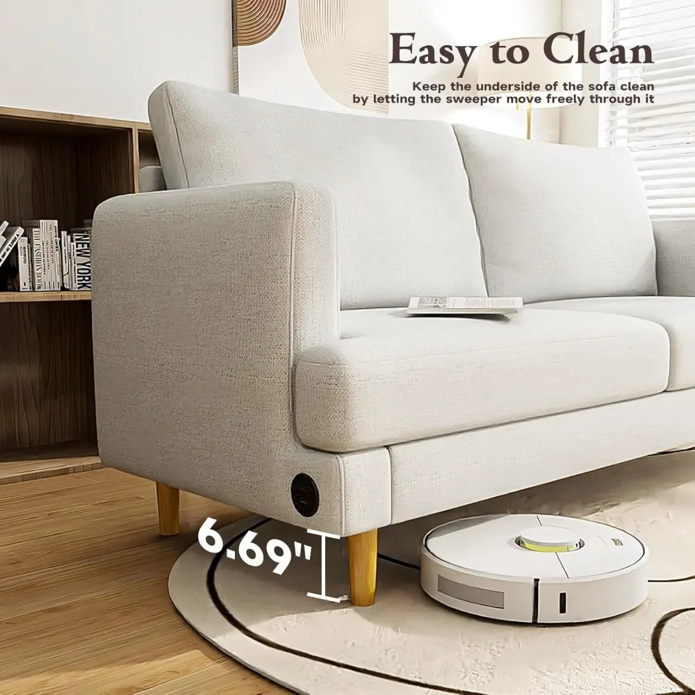 Beige 70" Loveseat Sofa with USB Type C Ports for Living Room, Bedroom, Office, and Apartment