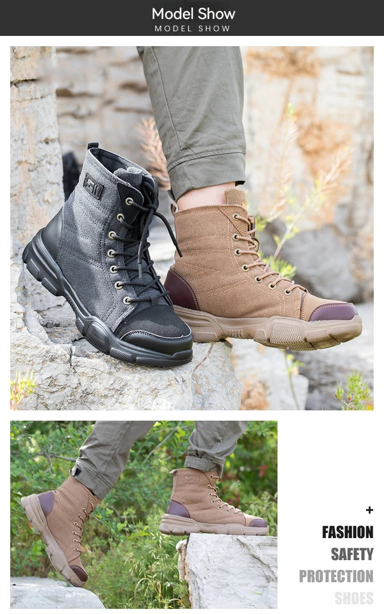 Men’s Industrial Safety Shoes Steel Toe Cap - Anti-Smash Anti-Punctur Outsole Outdoor Indestructible Construction Work Shoes