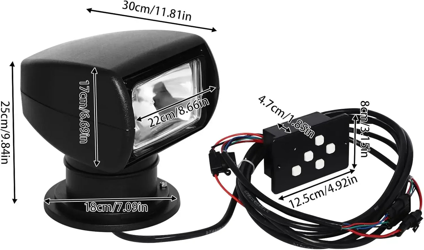 100W Marine Boat Spotlight Searchlight,360° Rotate Remote Control Marine Halogen Spotlight for Truck Car,Waterproof