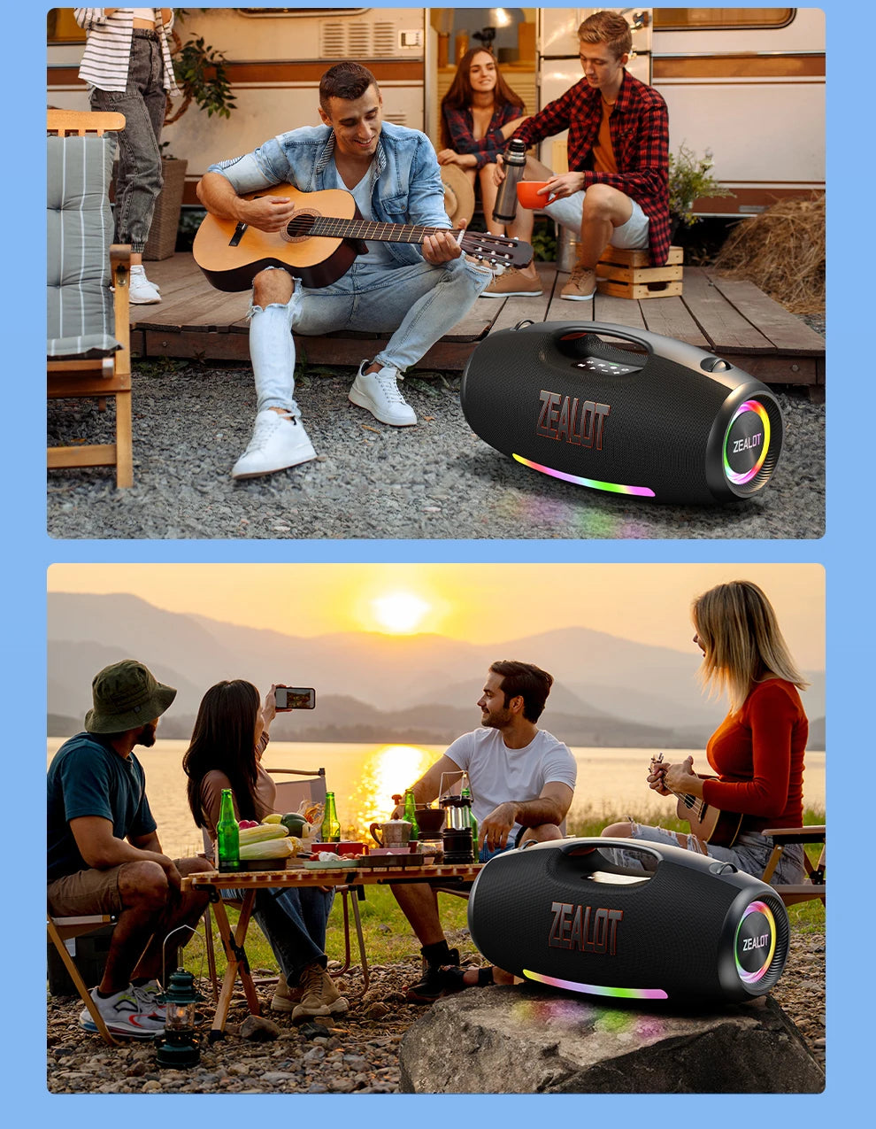 Zealot S89 250W Portable Bluetooth Speaker High Volume Waterproof 48000mAh Wireless TWS Subwoofer Suporrt USB/TF/AUX RGB light.
